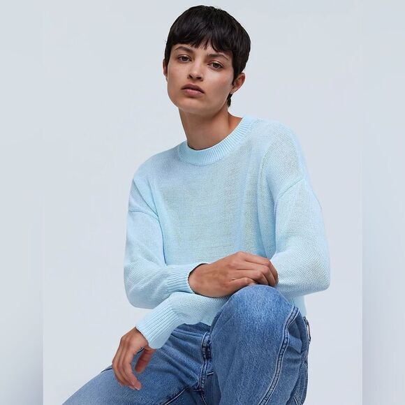 NWT Madewell Loose Knit Crewneck Sweater in Clarity Blue - Picture 2 of 9